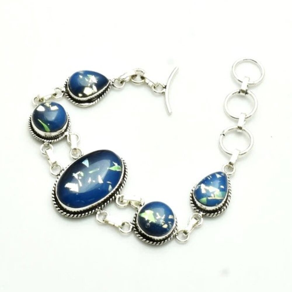 Doublet Opal Gemstone Sterling Silver Bracelet 25 Gms